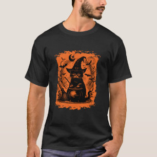 Halloween-Schwarze-Katze-Zauber-Kessel-Halloween-T T-Shirt