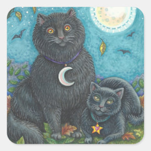 HALLOWEEN SCHWARZE KATZEN AUFKLEBER BOGEN Quadrat