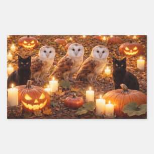 Halloween schwarze Katzen Eulen Kürbisse Kerzen Rechteckiger Aufkleber
