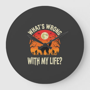 Halloween-Schwarze-Katzen-Friedhof-Horror-Grafik Große Wanduhr