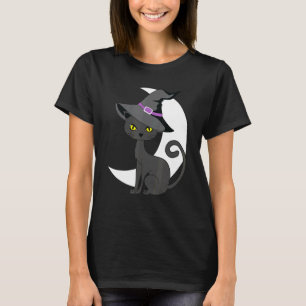 Halloween-Schwarze-Katzen-Kostüm Hexenhut & Mond M T-Shirt