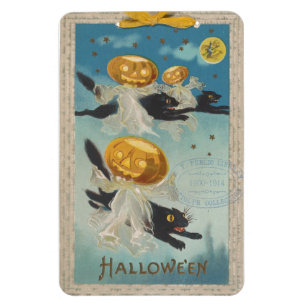 Halloween schwarze Katzen & Kürbis-Geister Vintage Magnet
