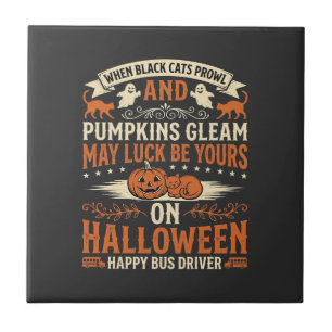 Halloween schwarze Katzen Kürbis glücklicher Busfa Fliese
