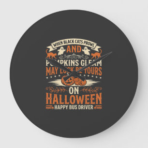 Halloween Schwarze Katzen Kürbis Glücklicher Busfa Große Wanduhr