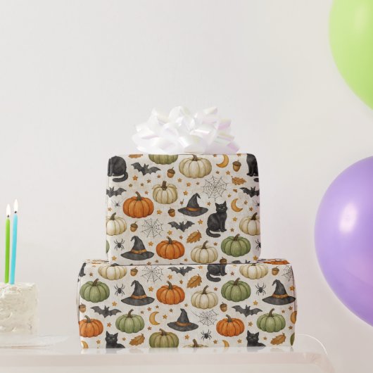 Halloween schwarze Katzen-Kürbisse Geschenkpapier (Partygeschenke)