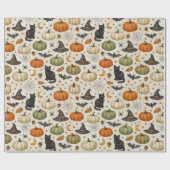 Halloween schwarze Katzen-Kürbisse Geschenkpapier (Flach)