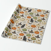 Halloween schwarze Katzen-Kürbisse Geschenkpapier (Ungerollt)