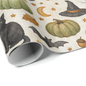 Halloween schwarze Katzen-Kürbisse Geschenkpapier (Rolleneckpunkt)