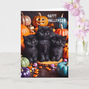 Halloween-Schwarze Katzen mit Kürbissen und Süßigk Karte