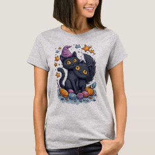 HALLOWEEN Schwarze Katzen mit Süßigkeiten und Ster T-Shirt