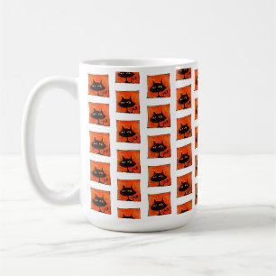 Halloween schwarze Katzen orange Quadrate Cartoon Kaffeetasse