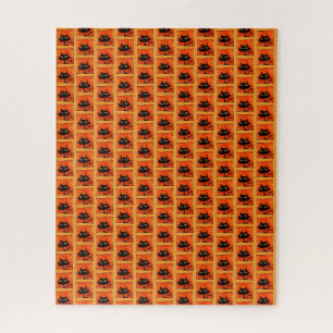 Halloween schwarze Katzen orange Quadrate Cartoon Puzzle
