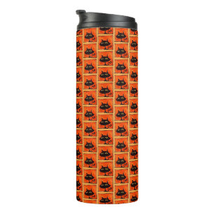 Halloween schwarze Katzen orange Quadrate Cartoon Thermosbecher