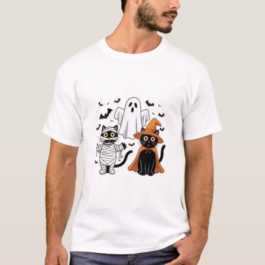 Halloween-Schwarze Katzen – Süßes und Gruseliges D T-Shirt (Vorderseite)