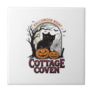 Halloween-Schwarze Katzen Vintage-Coven-Kürbis-Kun Fliese