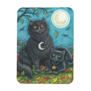 HALLOWEEN SCHWARZE KATZEN, VOLKSKUNST MAGNET Recht