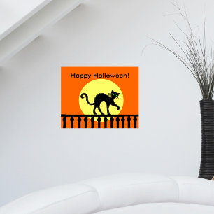 Halloween schwarze Katzenmond Zaun Poster