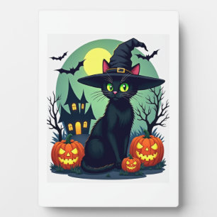 Halloween-Schwarze Katzenmütze Gruselige Katze und Fotoplatte