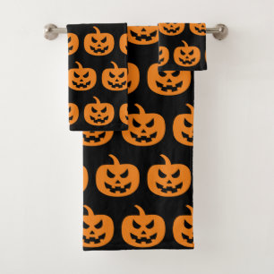 Halloween-Schwarze-Kürbismuster-Gruselig-Spooky Badhandtuch Set