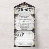 Halloween Schwarze Rose Hochzeitsskelette All In One Einladung (Innen Boden)