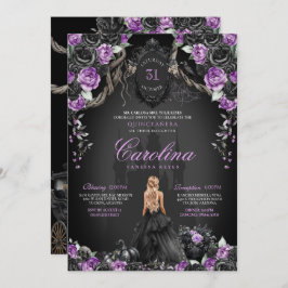 Halloween Schwarze Rose Lila Prinzessin Quinceañer Einladung