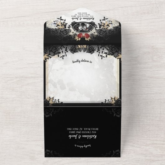 Halloween Schwarze Rose - zusammen mit MENU All In One Einladung (Außenbereich)