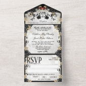 Halloween Schwarze Rose - zusammen mit MENU All In One Einladung (Innen Boden)