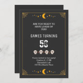Halloween schwarze Schädel 50. Geburtstag Einladung (Vorne/Hinten)