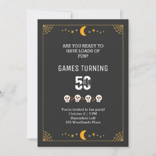 Halloween schwarze Schädel 50. Geburtstag Einladung
