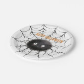 Halloween schwarze Spinne im Netz Pappteller (Schrägansicht)