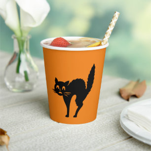Halloween schwarze und orangefarbene Katze  Pappbecher