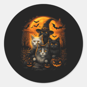 Halloween schwarze und weiße Katzen mit Kürbissen Runder Aufkleber