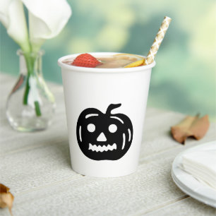 Halloween schwarze und weiße Kürbislaterne Pappbecher