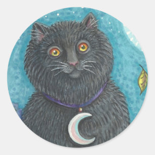 HALLOWEEN SCHWARZEN KATZKETTENKLEBER RUNDER AUFKLEBER