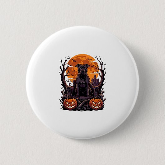 Halloween Schwarzer Pitbull Thron Kürbisse Vollmon Button (Vorderseite)