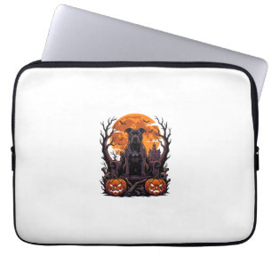 Halloween Schwarzer Pitbull Thron Kürbisse Vollmon Laptopschutzhülle