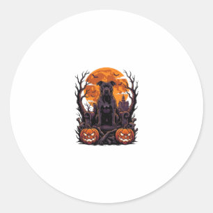 Halloween Schwarzer Pitbull Thron Kürbisse Vollmon Runder Aufkleber