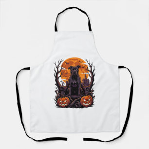 Halloween Schwarzer Pitbull Thron Kürbisse Vollmon Schürze