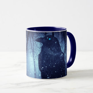 Halloween Schwarzer Rabe Blauer Wald Gruselig Unhe Tasse