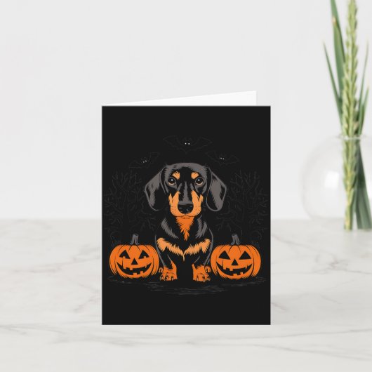 Halloween schwarzer und brauner Dachshund mit Karte (Vorderseite)