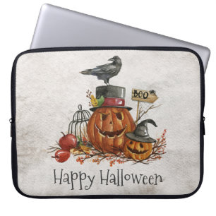 Halloween-Schwarzer-Vogel-und-Kürbis-Laptop-Hülle Laptopschutzhülle