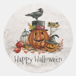 Halloween Schwarzer Vogel und Kürbisse Aufkleber