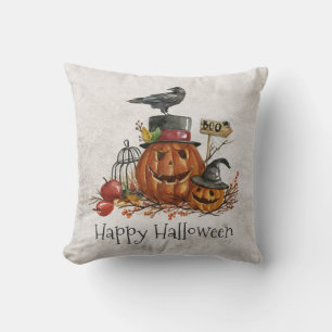 Halloween Schwarzer Vogel und Kürbisse Zierkisse Kissen