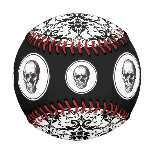 HALLOWEEN Schwarzes gotisches Damastmuster Totenko Baseball (Rückseite)