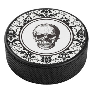 HALLOWEEN Schwarzes gotisches Damastmuster Totenko Eishockey Puck
