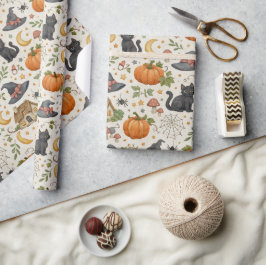 Halloween schwarzes Kätzchen Cottage Geschenkpapier