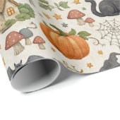 Halloween schwarzes Kätzchen Cottage Geschenkpapier (Rolleneckpunkt)