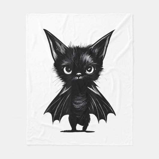 Halloween Schwarzes Kätzchen in Bat-Kostüm Fleecedecke (Vorderseite)