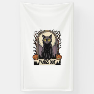 Halloween-Schwarzes-Katzen-Shirt Vintage-Fänge-Des Banner