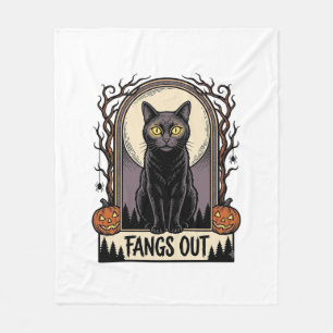 Halloween-Schwarzes-Katzen-Shirt Vintage-Fänge-Des Fleecedecke